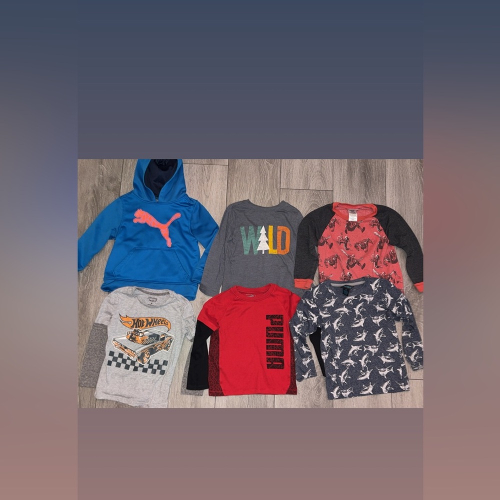 4T Boys Lot Of 6 Long Sleeved Shirts Hoodie Puma Spider-Man Shark Everyday Play